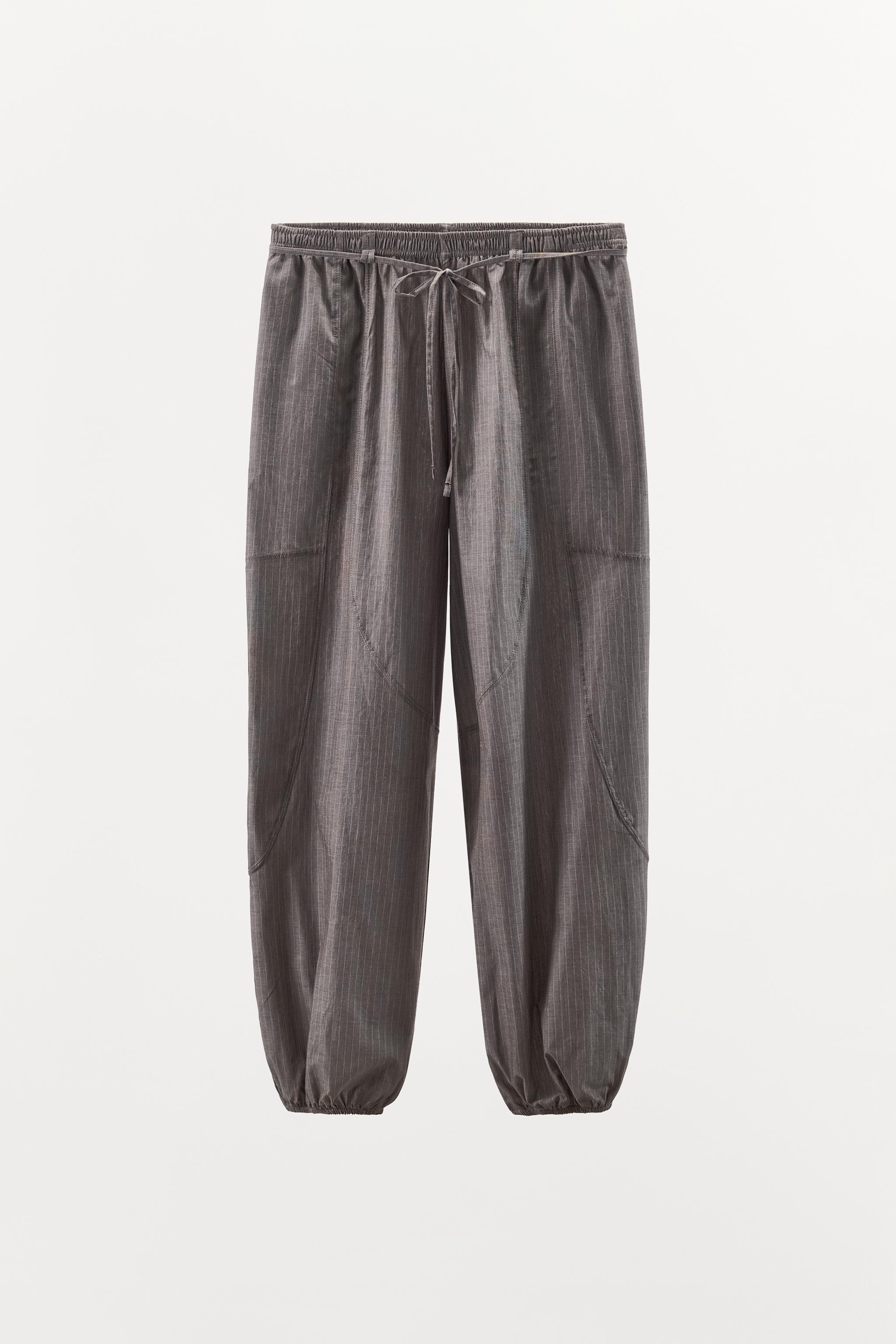 PANTALON RAYURES BOUFFANT AVEC CEINTURE